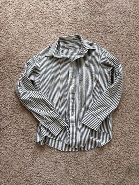 Geoffrey Beene Brown and White Striped Dress Shirt